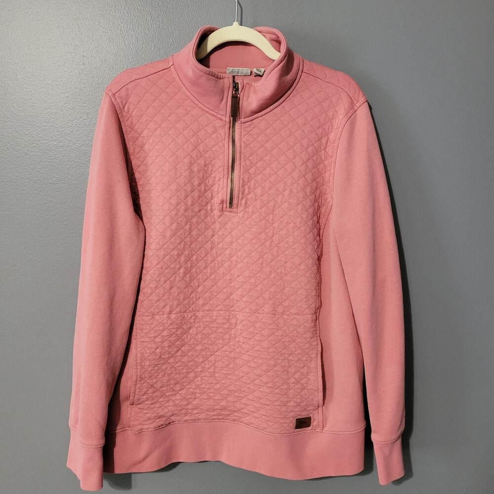 LL Bean Womens Pullover Size XL Pink Quilted Kangaroo Pocket 1/4 Zip Sweater